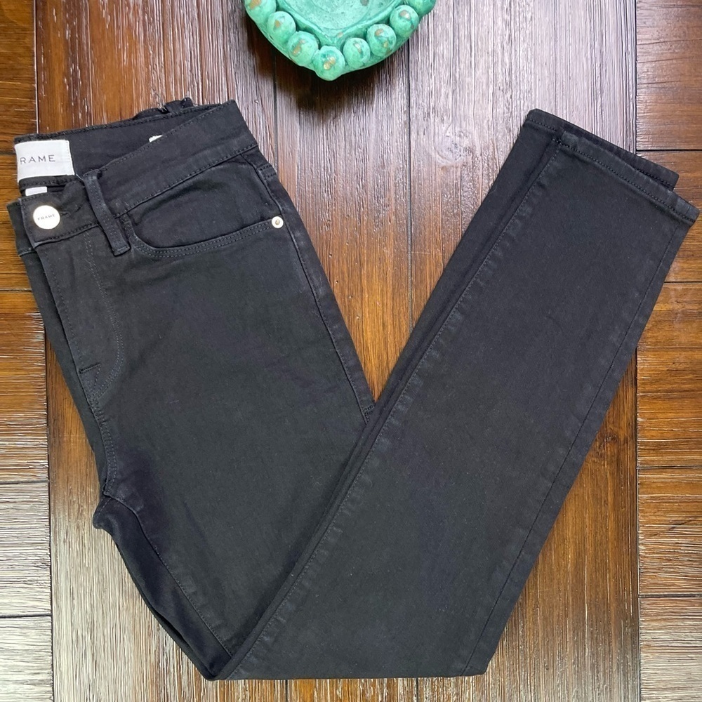 FRAME DENIM Le Skinny de Jeanne Crop Black Denim Jeans Size 26 - Picture 2 of 14